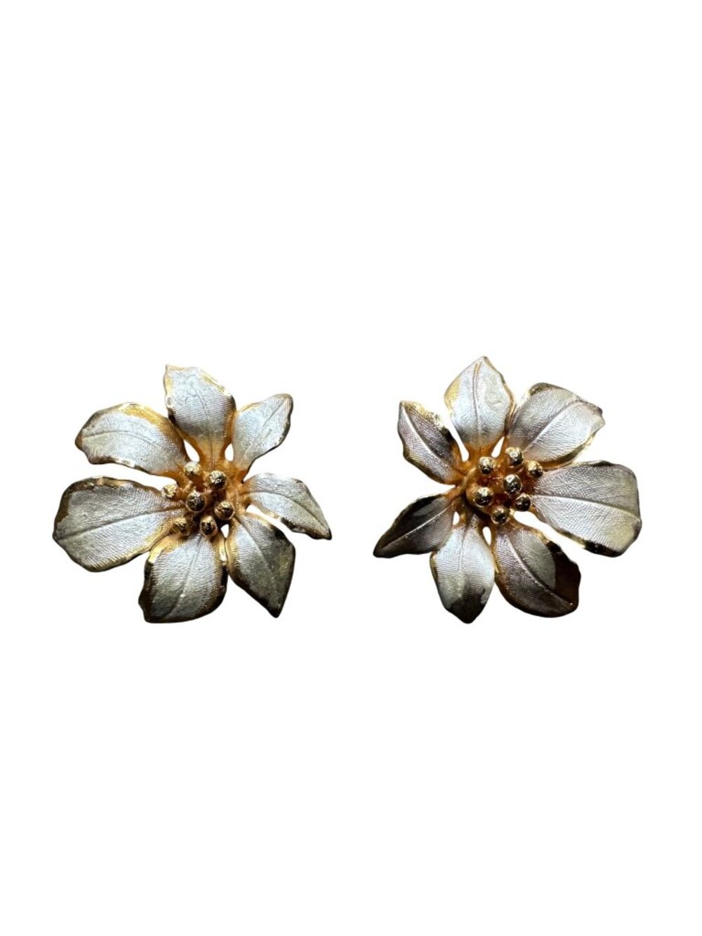 Cerrito Vintage Flower Poinsettia Earrings Silver Gold Tone Pierced Statement